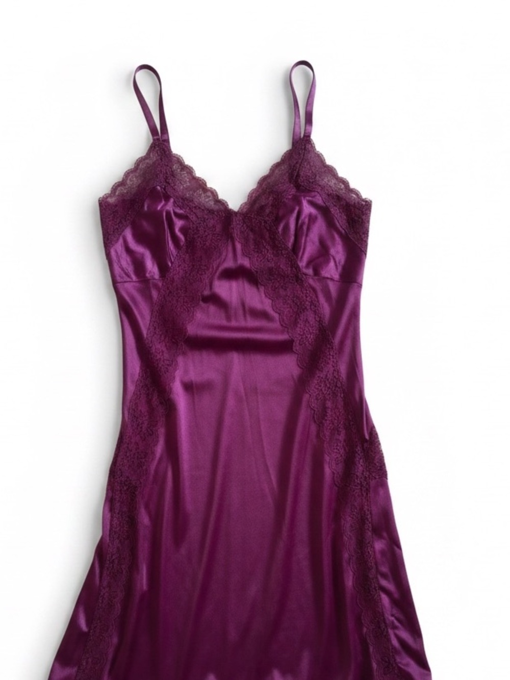 Vintage Burgundy Wine Red Nylon Full Slip Lace Trim Side Slits Size 32 50s 60s l